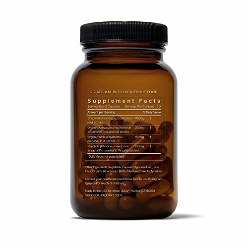 Moon Juice - SuperYou - Bottle (60 Capsules) - Energy, Mood & Focus - Organic Ashwagandha Supplements - Cortisol Reducer - Reusable Glass Bottle - 3rd Party Tested - 100% Traceable - Vegan & Non GMO