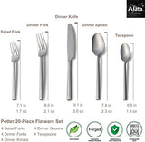 Alata Potter 20-Piece Forged Silverware Set, Service for 4 – Premium Stainless Steel Flatware Set, Modern Design with Satin Finish, Ideal for Home, Kitchen, Party, Camping