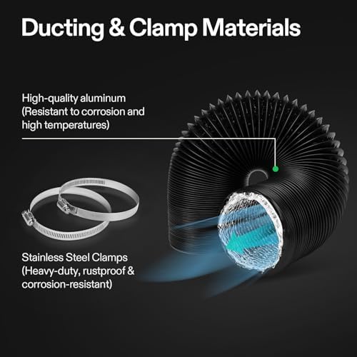 VIVOSUN 6 Inch 25 Feet Black Non-Insulated Flex Air Aluminum Ducting for HVAC Ventilation w/Two 6 Inch Stainless Steel Clamps