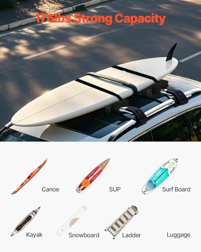 VEVOR Soft Roof Rack Pads, 30" Universal Car Roof Rack Pad for Various Crossbars, 176LBS Loading Luggage Kayak Carrier with 2 Tie Down Straps, 2 Quick Loop Straps & Storage Bag for SUP Canoe Snowboard