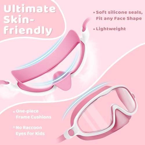Vvinca 2 Pcs Kids-Swim-Goggles with Nose Cover, Swimming Diving Mask Wide View Anti Fog UV Anti Shattered Lens for Kids 3-6