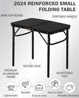 LOFTEY 2024 Reinforced Small Folding Table Portable, Small Foldable Camping Table, Heavy-Duty Mini Folding | Adjustable Height | Lightweight Premium Aluminum with Handle | Black 25"x16.2"x22"