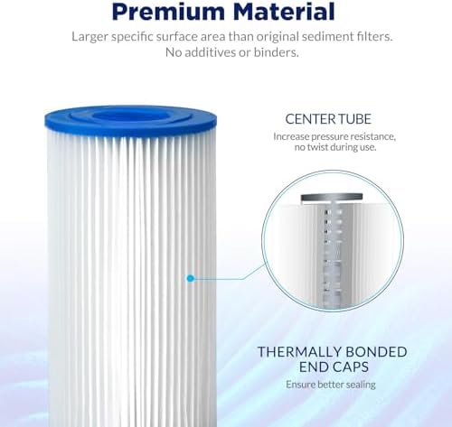 Membrane Solutions 20 Micron Pleated Polyester Sediment Water Filter 10"x2.5" Replacement Cartridge Universal Whole House Pre-Filter Compatible with W50PE, WFPFC3002, SPC-25-1050, FM-50-975 - 6 Pack
