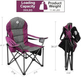 Oversized Portable Camping Chair, Full Padded Outdoor Folding Chair Support 350 LBS, Heavy Duty Lawn Chair with Cup Holder, Cooler Bag, Lumbar Support, Head Pocket for Adult (Purple)