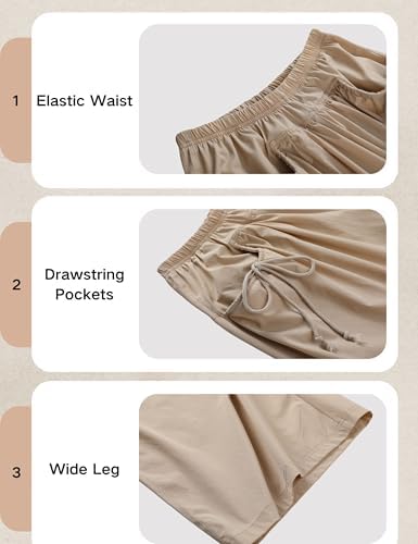 Hooever Women's Loose Wide Leg Track Pants Drawstring Pockets Elastic Waist Capri Hiking Pants