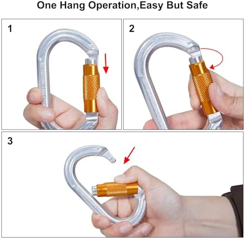 SOB Auto Locking Climbing Carabiner Clips,Heavy Duty Asymmetrical Carabiner Connector Used for Rappelling Gear Rescue Outdoor Projects Dog Leash
