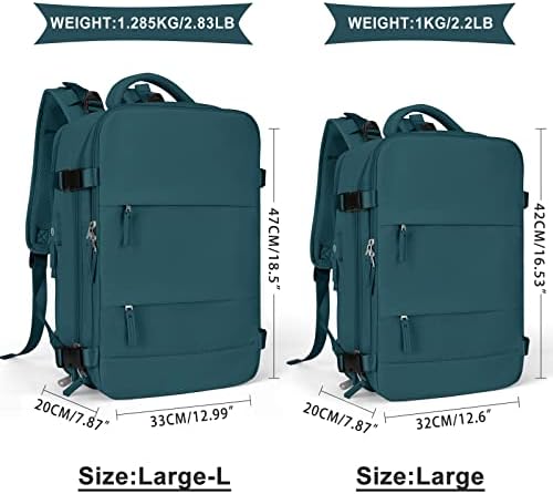 coowoz Large Travel Backpack For Women Men,Carry On Flight Approved,Hiking Waterproof Outdoor Sports Rucksack Casual Daypack Fit 15.6 Inch Laptop Shoes Compartment (Peacock Blue)