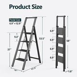 WOA WOA 4 Step Ladder, Ladders for Home, Anti-Slip Pedals, Aluminum Step Stool Foldable, Lightweight to Move, Ease of Storage, Reach 9ft for Closet Kitchen Library, Hold 300lbs - Black