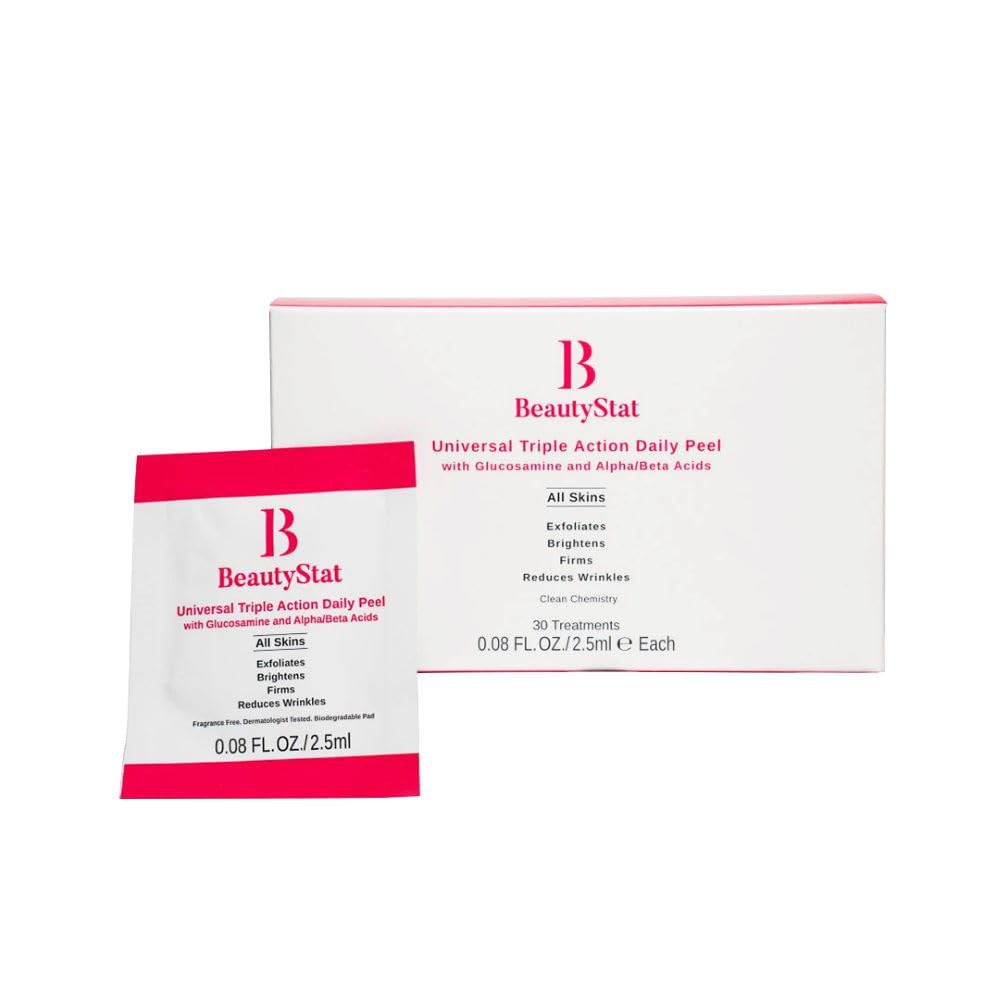 BeautyStat Triple Action One-Step Daily Exfoliating Peel Pad for Uneven Tone, Texture, Fine Lines, Enlarged Pores - Gentle Exfoliator Pad with AHAs, BHAs, Glucosamine to Brighten
