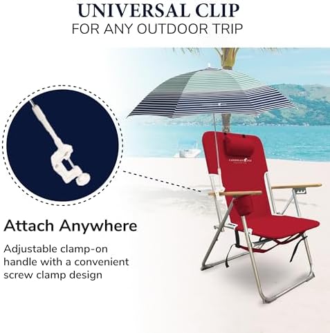 Caribbean Joe Beach Umbrella for Chair, Adjustable and Universal Clamp On Beach Umbrella with UV Protection, 48 Inch Arc