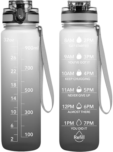OLDLEY Water Bottle, 32oz Motivational Sports Water Bottle with Time Marker - Times to Drink - Tritan, BPA Free, Wide Mouth Leakproof, Tai Chi (1 Bottle)