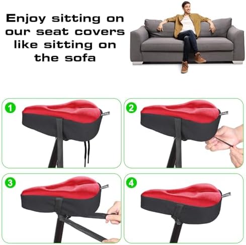 Zacro Bike Seat Cushion - Gel Padded Bike Seat Cover for Men Women Comfort, Extra Soft Exercise Bicycle Seat Compatible with Peloton, Outdoor & Indoor Bike Saddles