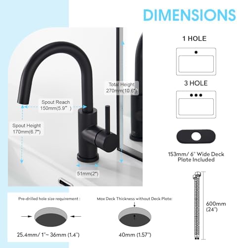 CREA Black Bathroom Faucet Brushed Nickel, Prep Wet Bar Sink Faucet Stainless Steel Single Hole Small Kitchen Faucet with 4 Inch Deck Plate, Mini Faucet Outdoor Tap for Farmhouse Vanity Sink Lavatory