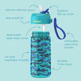 Bentgo Kids Water Bottle - Leak-Proof, Durable Tritan, BPA-Free 15 oz. Cup for Kids/Toddlers Ages 3+, Safe Sip Spout, Carrying Handle, & Dishwasher Safe for School, Sports, Daycare & Camp (Sharks)