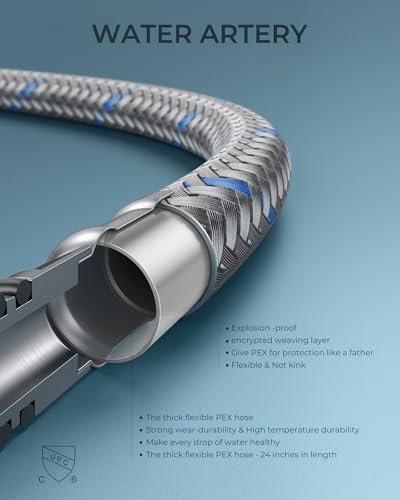 FORIOUS Square Black Bathroom Faucets for 2 Hole or 3 Hole, Waterfall 4 Inch Centerset Bathroom Sink Faucet with Metal Pop-up Drain and Supply Lines, Two Handles for Vanity, Laundry Room, Basin