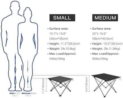 MOON LENCE Folding Beach Table, Small Folding Table, Outdoor Ultralight Aluminum Camping Table, Portable Compact Backpacking Table, Travel Table for Beach, Picnics, Cooking, Hiking