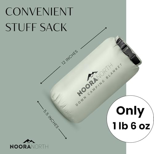 Down Camping Blanket with Footbox - Packable Warm Puffy Lightweight Camp Quilt - Water Resistant for Backpacking Hiking Travel – Compact Outdoor Throw Sleeping Blanket with Bag - 52x77