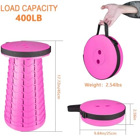 Boreeman Upgraded Folding Stool Lightweight Yet More Sturdy with Load Capacity 400lbs Portable Collapsible Stool for Camping Fishing Hiking BBQ (Pink)