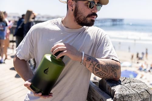 HYDRO CELL Stainless Steel Insulated Water Bottle with Straw - For Cold & Hot Drinks - Metal Vacuum Flask with Screw Cap and Modern Leakproof Sport Thermos for Adults (Army/Black 64oz)