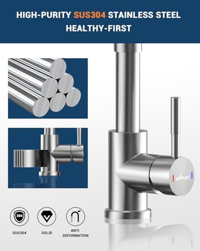 APPASO Kitchen Faucet with Soap Dispenser Brushed Nickel, Pull Down Commercial Single Handle High Arc Faucet for Sink, Stainless Steel Kitchen Faucet for Sink 2 or 4 Hole