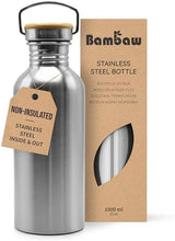 Bambaw Stainless Steel Water Bottles 32 oz, Non-insulated Single Wall Metal Water Bottle Stainless Steel, Reusable & Eco Friendly, Dishwasher Safe – Silver
