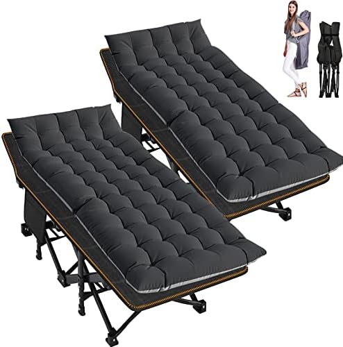 ABORON 2 Pack Folding Camping Cot W/Mat for Adults, Heavy Duty Outdoor Bed with Carry Bag,1200 D Layer Oxford Travel Camp Cots