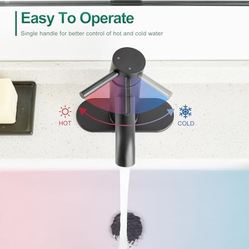 VOTON Black Bathroom Faucet Single Handle Matte Black Bathroom Sink Faucet Rv Lavatory Vessel Faucet for Bathroom Faucet 1 or 3 Hole with Deck Plate