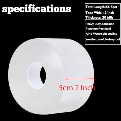 Transparent Window Weather Sealing Tape 2 Inch x 66 FT Weather Stripping Residue-Free Clear Window Insulation Tape for Doors Windows and Shower Glass Gaps (2 in * 66 FT)