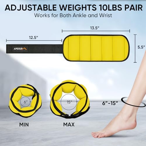 APEXUP 10lbs/Pair Adjustable Ankle Weights for Women and Men, Modularized Leg Weight Straps for Yoga, Walking, Running, Aerobics, Gym