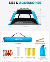 OutdoorMaster Beach Tent with Blackout Shelter Technology, Portable Beach Shade Sun Shelter Canopy for 4-6 Person with UPF 50+ UV Protection, Easy Setup Pop Up Tent Family Size