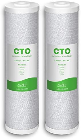 SimPure 20 x 4.5 inch 5 Micron Big Whole House Water Filter | CTO Activated Carbon Filter Replacement Cartridge Coconut shell Charcoal Filter | Matches DB20P, FC25B, CTO20BB (2 Pack)