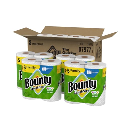 Bounty Quick Size Paper Towels, White, 8 Family Rolls = 20 Regular Rolls (Packaging May Vary)