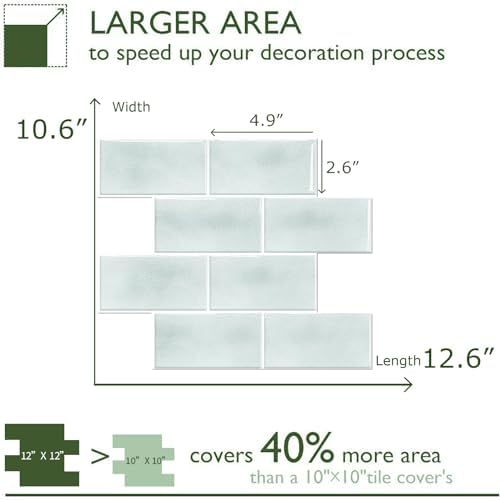 STICKGOO 10-Sheet Subway Tile Peel and Stick Backsplash, Self Adhesive Vinyl Wall Tiles, Stick on Backsplash for Kitchen and Bathroom(Thicker Design)