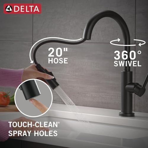 Delta Nicoli Matte Black Kitchen Faucet with Pull Down Sprayer, Modern Single Hole Kitchen Sink Faucet, Single Handle, Matte Black 19867LF-BL
