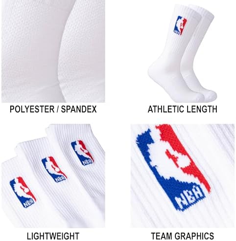 Ultra Game Men's NBA Official Athletic Cushioned Secure Fit Crew Socks-6 Pack