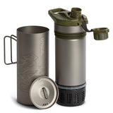 GRAYL GeoPress Titanium 24 oz Water Purifier Bottle with Cooking Lid - Filter for Hiking, Camping, Survival, Travel (Olive Drab)