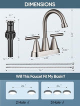 Cobbe 4 inch Brushed Nickel Bathroom Faucets with Pop up Drain and Two Supply Hoses, Lead-Free Stainless Steel 2 Handle Centerset Faucet for Vanity, RV