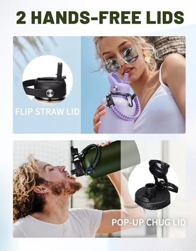 Half Gallon Water Bottle Insulated - 64 oz Water Bottle with Carrying Sleeve, Paracord Handle, Straw Spout Lid, Leak-proof Metal Hydro Water Jug for Workout Sport Hiking Gym, Purple Big Flask Thermo