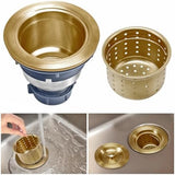 KONE 3-1/2 Inch Gold Sink Drain, Durable Stainless Steel Brass Kitchen Sink Drain Assembly Kit with Sink Strainer Waste Basket/Strainer Assembly/Sealing Lid for Standard Kitchen Sink