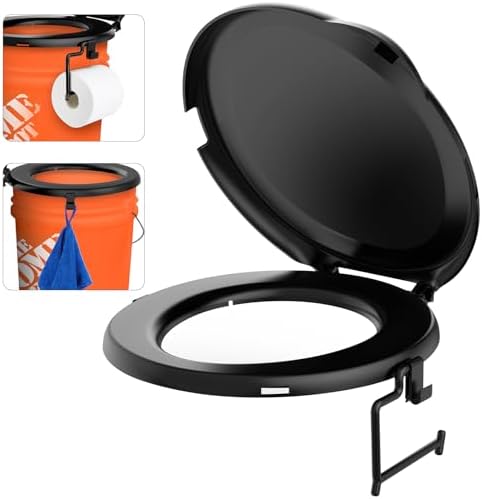 Portable Toilet Seat for 5 Gal Buckets, Camping Toilet with Lid for Adults, Snap-on Toilet Seat for Outdoor, Camping, Hiking, Emergency, Car, Boat (Black)