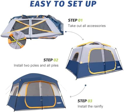 UNP 2/4/6/8 Person Tent, Portable Cabin Tent, Camping Tent 4-Person Easy Set Up, Waterproof with Top Rainfly for Outdoor Camping/Hiking
