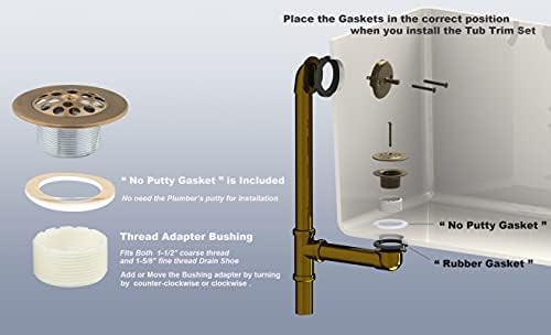 Champagne Bronze Trip Lever Tub Trim Kit Set with Trip Lever Overflow Face Plate, No Putty Gasket, Trip Lever Bathtub Drain with Strainer, Overflow and Matching Screws, No Putty Installation Artiwell