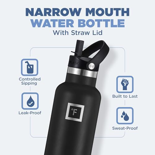 IRON °FLASK Camping & Hiking Hydration Canteens - 3 Lids (Narrow Straw Lid) Leak Proof Vacuum Insulated Stainless Steel - Hot & Cold Double Walled Sports Water Bottle - Sand, 20 Oz