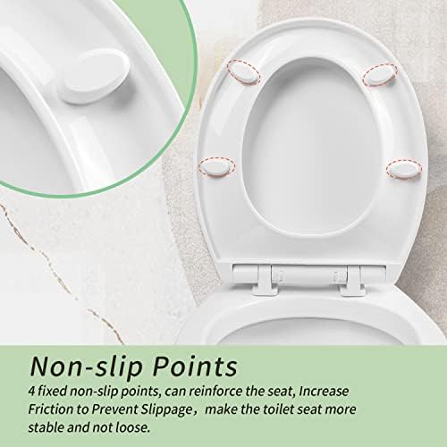 Toilet seat Round with Slow Close Hinges, Four Bumpers, Two Sets of Parts, White Toilet seat Round, Slow Close, Never Loosen and Easily Remove, Plastic, White