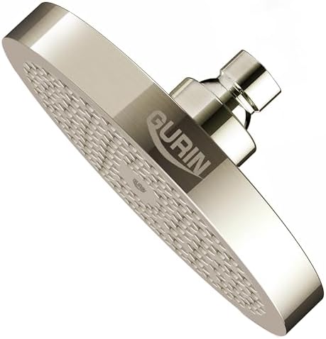 GURIN Shower Head High Pressure Rain, Luxury Bathroom Showerhead with Brushed Nickel Plated Finish, Adjustable Angles, Anti-Clogging Silicone Nozzles