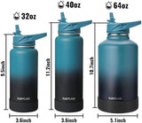 40oz Insulated Water Bottle with Straw, Stainless Steel Metal Vacuum Water Flask, Large Thermos Water bottle with Leakproof 3 Lids for Travel, Camping, Gym Sports Black Gray