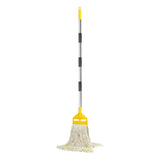 KULED Heavy Duty Industrial Mop, Commercial Cotton Mop with 59 Inch Handle, Looped-End String Wet Mops with 2 Heads for Floor Cleaning, Workshop, Warehouse, Home and Garage