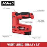 POPULO Electric Staple Gun, 2 in 1 Electric Stapler Tacker 4V Cordless Brad Nailer Kit, Battery Powered Nail Gun for Upholstery, Carpentry, DIY with Staple Remover, 1550 Staples and Nails