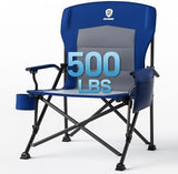 EVER ADVANCED Oversized Folding Camping Chair for Adults, Heavy Duty Lawn Chair with Side Pockets, Portable Collapsible Quad Chair for Outside, Support Up to 500lbs