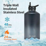 One Gallon Water Bottle Insulated with DIY Stickers, Triple Wall Vacuum Cold for 48 Hrs Leak-proof Non-BPA, 128oz Large Sports Stainless Steel Water Jug with Paracord Handle Straw Spout Lids